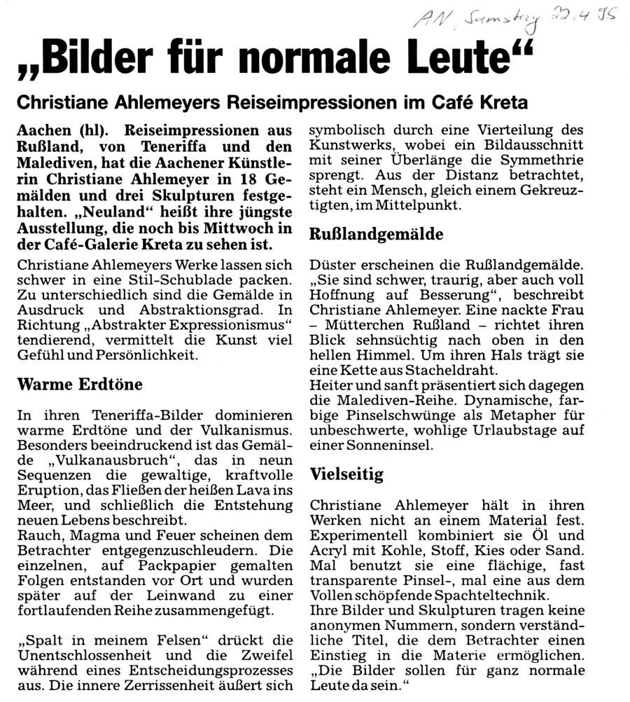 Aachener Nachrichten 22.04.1995-Bilder fuer normale Leute