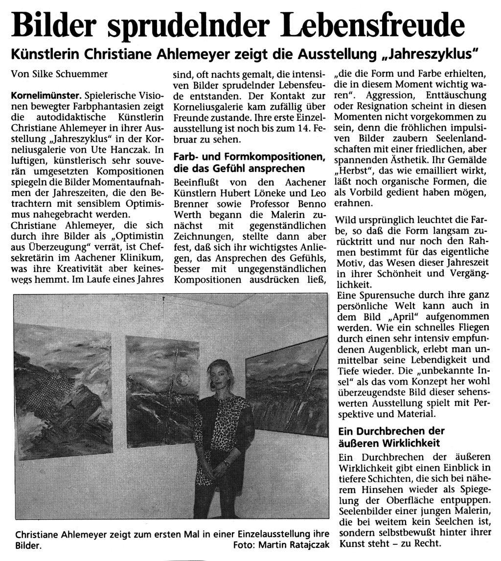 Aachener Nachrichten 26.01.1993 Bilder sprudelnder Lebensfreude
