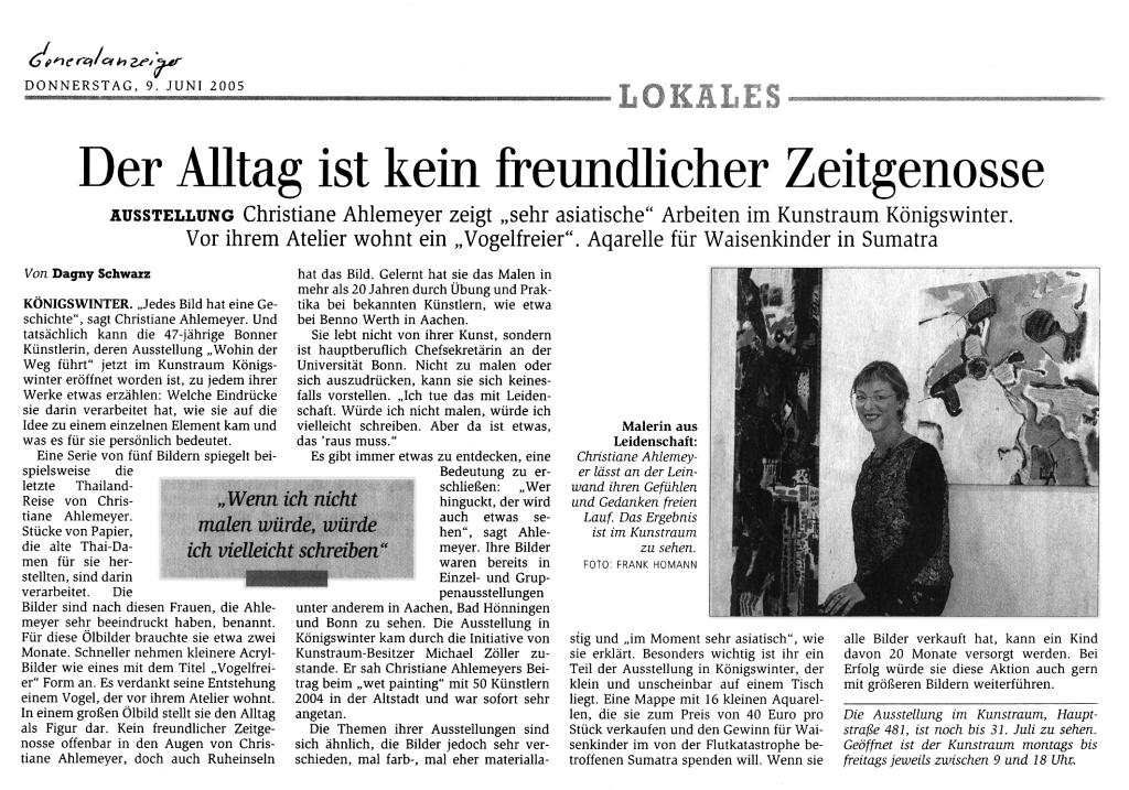 Generalanzeiger Bonn 09.06.2005 Der Alltag iist kein freundlicher Geselle