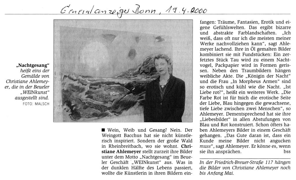 Generalanzeiger Bonn 19.04.2000 Nachtgesang