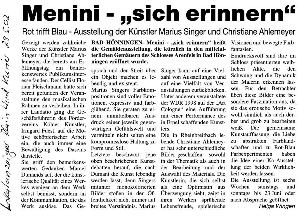 Lokalanzeiger RheinWied Kurier 29.05.2002 Memini